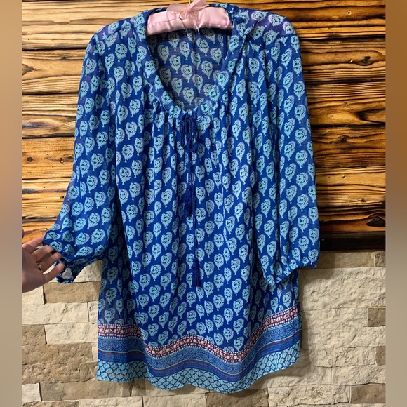 Rose & Olive Tops - Rose & Olive Blue Paisley Blouse With Built In Tank  Plus